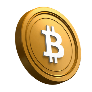 Moneda Bitcoin (BTC) en posición inclinada dentro del diseño de la sección de presentación