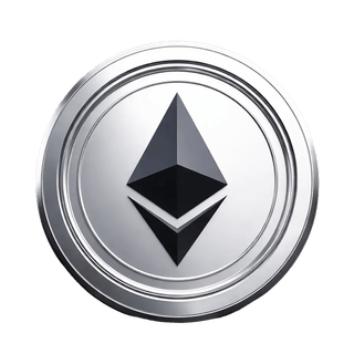 Elemento visual flotante con la moneda Ethereum (ETH)