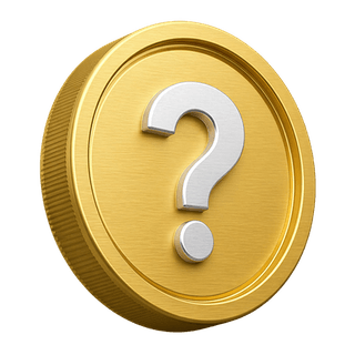 En la página de preguntas frecuentes, una moneda de oro 3D decorativa muestra un signo de interrogación